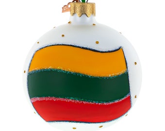 Flag of Lithuania Glass Ball Christmas Ornament 3.25 Inches