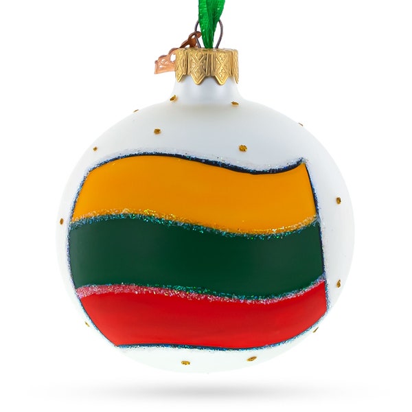 Flag of Lithuania Glass Ball Christmas Ornament 3.25 Inches