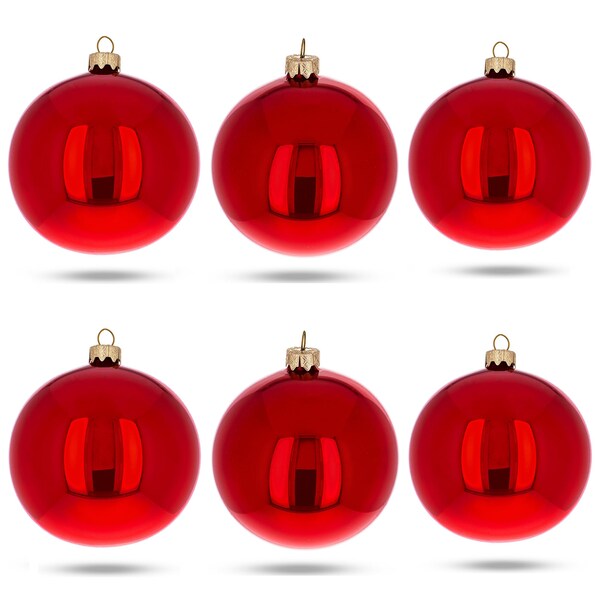 Set of 6 Red Glossy Glass Ball Christmas Ornaments 3.25 Inches