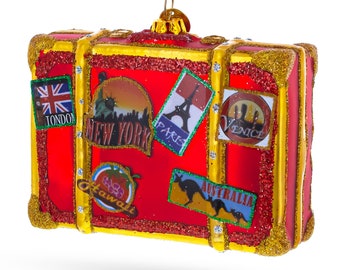 Well-Traveled Suitcase - Blown Glass Christmas Ornament