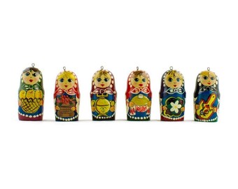 6 Matryoshka Russian Wooden Doll Ornaments