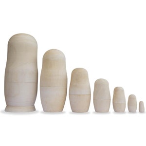 Set of 7 Unpainted Blank Wooden Nesting Dolls 6.75 Inches
