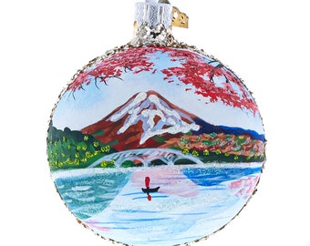 Mount Fuji, Japan Glass Ball Christmas Ornament 3.25 Inches