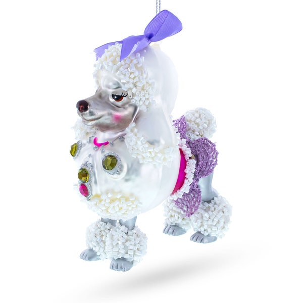 Elegant Bejeweled Poodle - Blown Glass Christmas Ornament