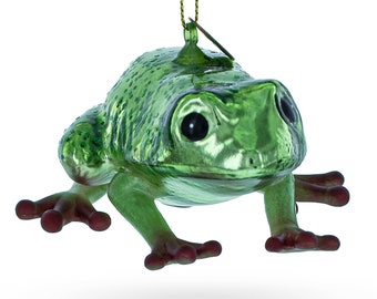 Lively Green Frog - Blown Glass Christmas Ornament