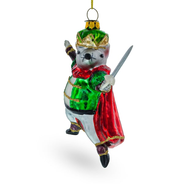 Regal Mouse King Wielding a Sword - Blown Glass Christmas Ornament