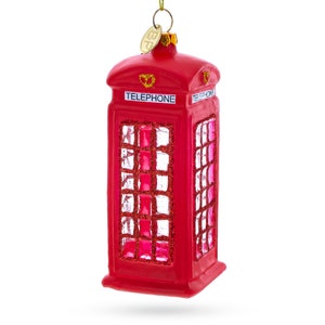 Red Telephone Booth in London, United Kingdom Timeless Blown Glass Christmas Ornament image 1