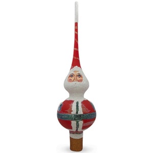 Santa Artisan Hand Crafted Mouth Blown Glass Christmas Tree Topper 11 Inches