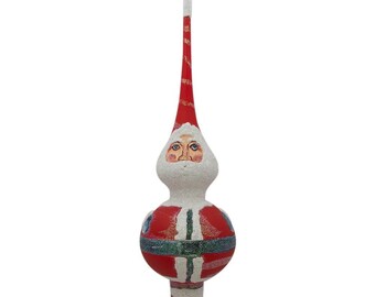Santa Artisan Hand Crafted Mouth Blown Glass Christmas Tree Topper 11 Inches