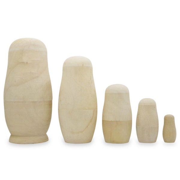 Set of 5 Unpainted Wooden Nesting Dolls Craft 6 Inches