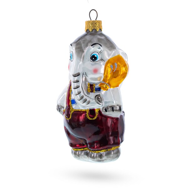 Baby Elephant Wearing Pants Glass Christmas Ornament