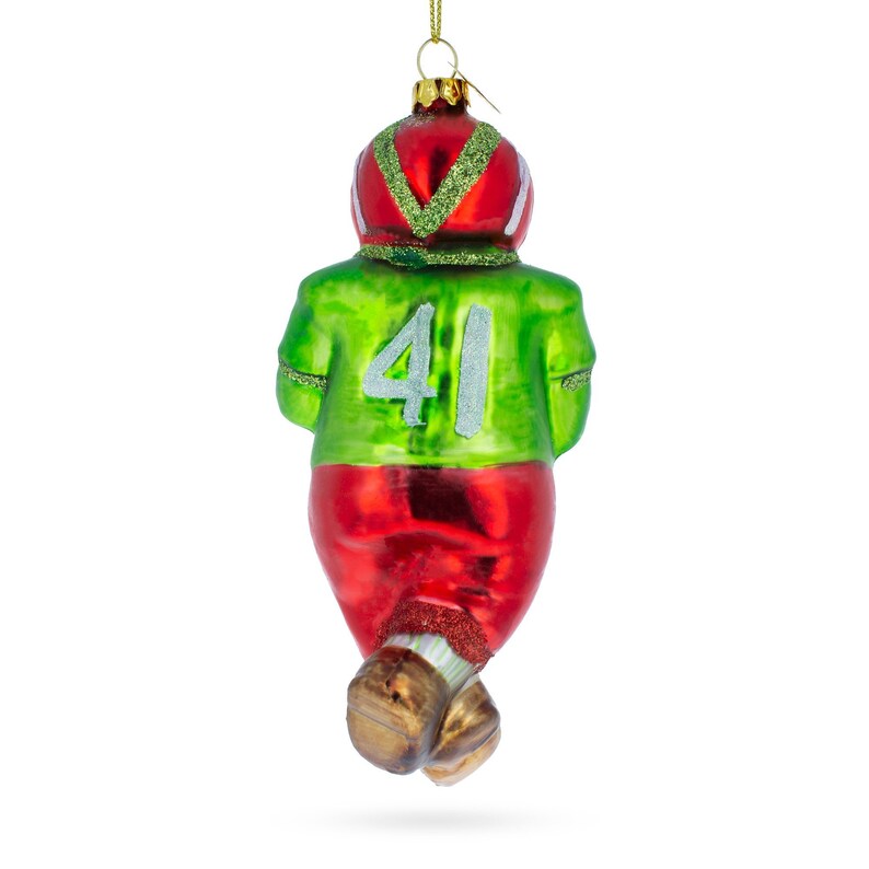 Snowman Playing Football Glass Christmas Ornament
