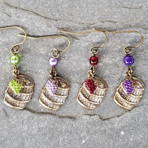 Hand Painted Grape Barrel Earrings: Lightweight Vineyard Jewelry