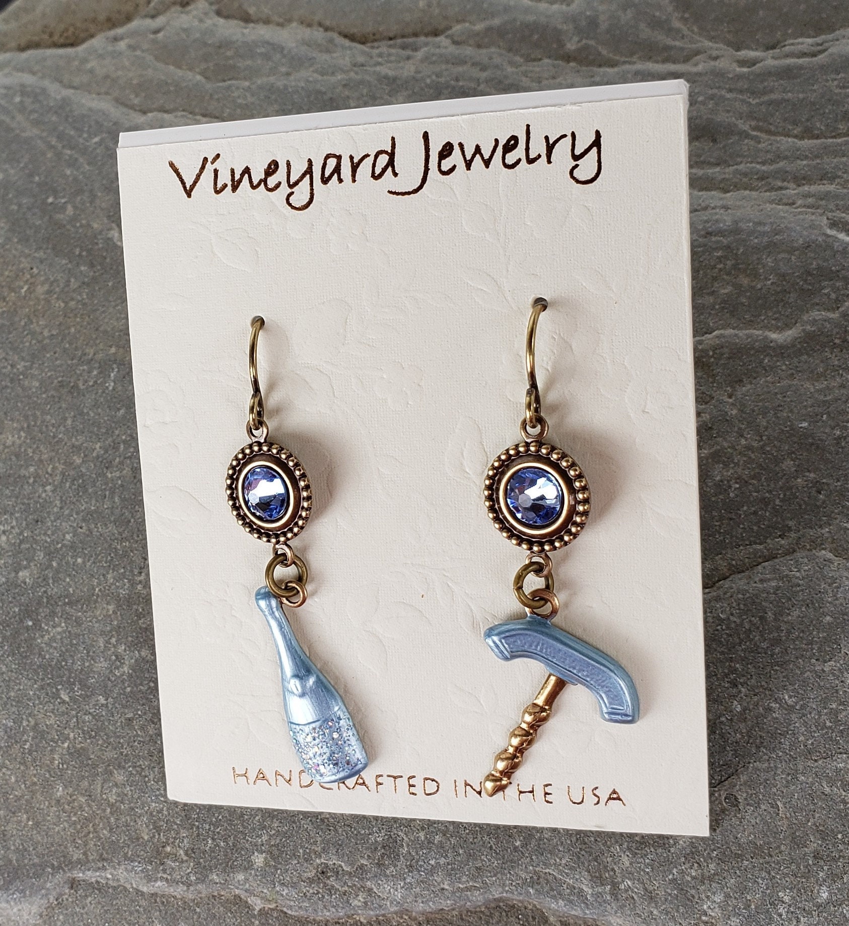 Hand Painted Wine Bottle & Corkscrew Earrings w/Swarovski Etsy.de