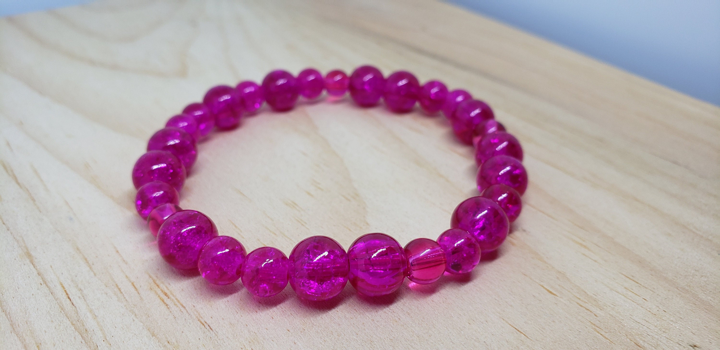 Pink Glass Bead Stretch Bracelet, Hot Pink Bracelet, Love Bracelet