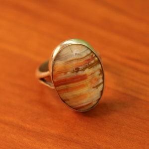 Striped Agate Ring 925 Sterling Silver