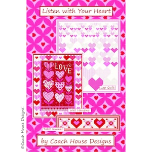 Listen With Your Heart Digital PDF Quilt Pattern by Coach House Designs - VALENTINES DAY Quilt Pattern