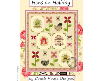 Hens on Holiday Downloadable PDF Lap Quilt Pattern