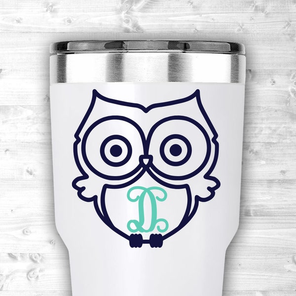 Yeti Tumbler Owl Monogram Decal - Yeti Monogram Owl Sticker - Yeti Rambler Monogram - 30 oz Yeti Decal - Yeti Personalized - Custom Tumbler