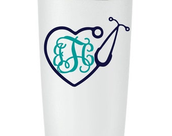 Nurse Monogram Decals - Nursing Graduation Gifts - Custom RN Monograms - Stethoscope Decal - Monogram Nurse Decal - Gift Ideas for Nurses