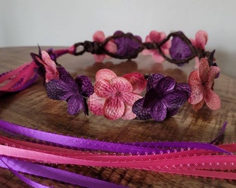 Pink and Purple Princess Flower Crown, Pink & Purple Flower Tiara Headband, Pink and Purple Flower Fairy Crown, Pink Purple Flower Headband