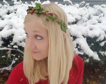 Christmas Headband, Christmas Tiara, Evergreen Headband, Holiday Crown, Winter Tiara, Christmas Tree Headband, Holiday Garland Tiara