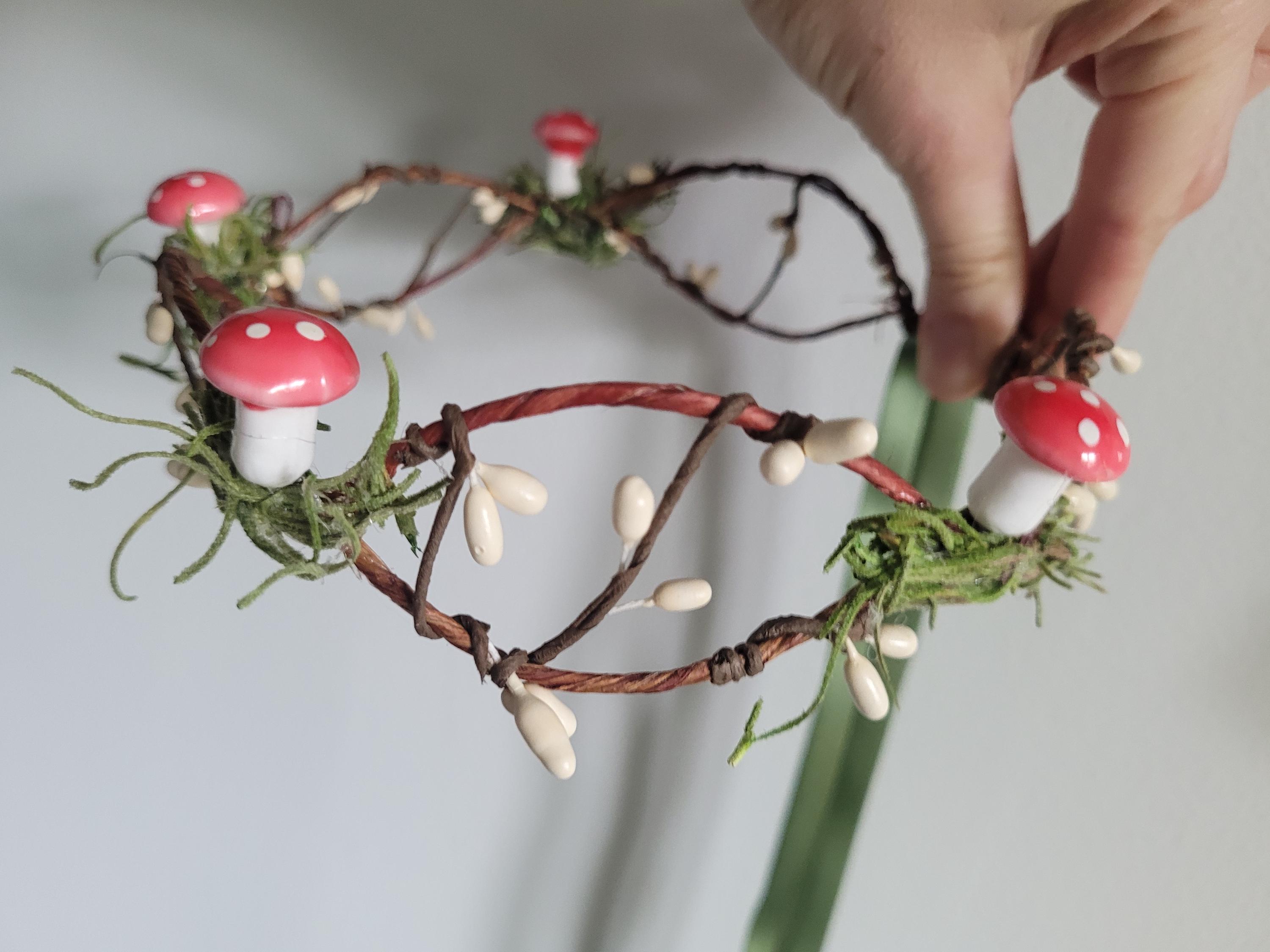 Pink & Green Mushroom Crown, Mossy Mushroom Fairy Tiara  display picture 2
