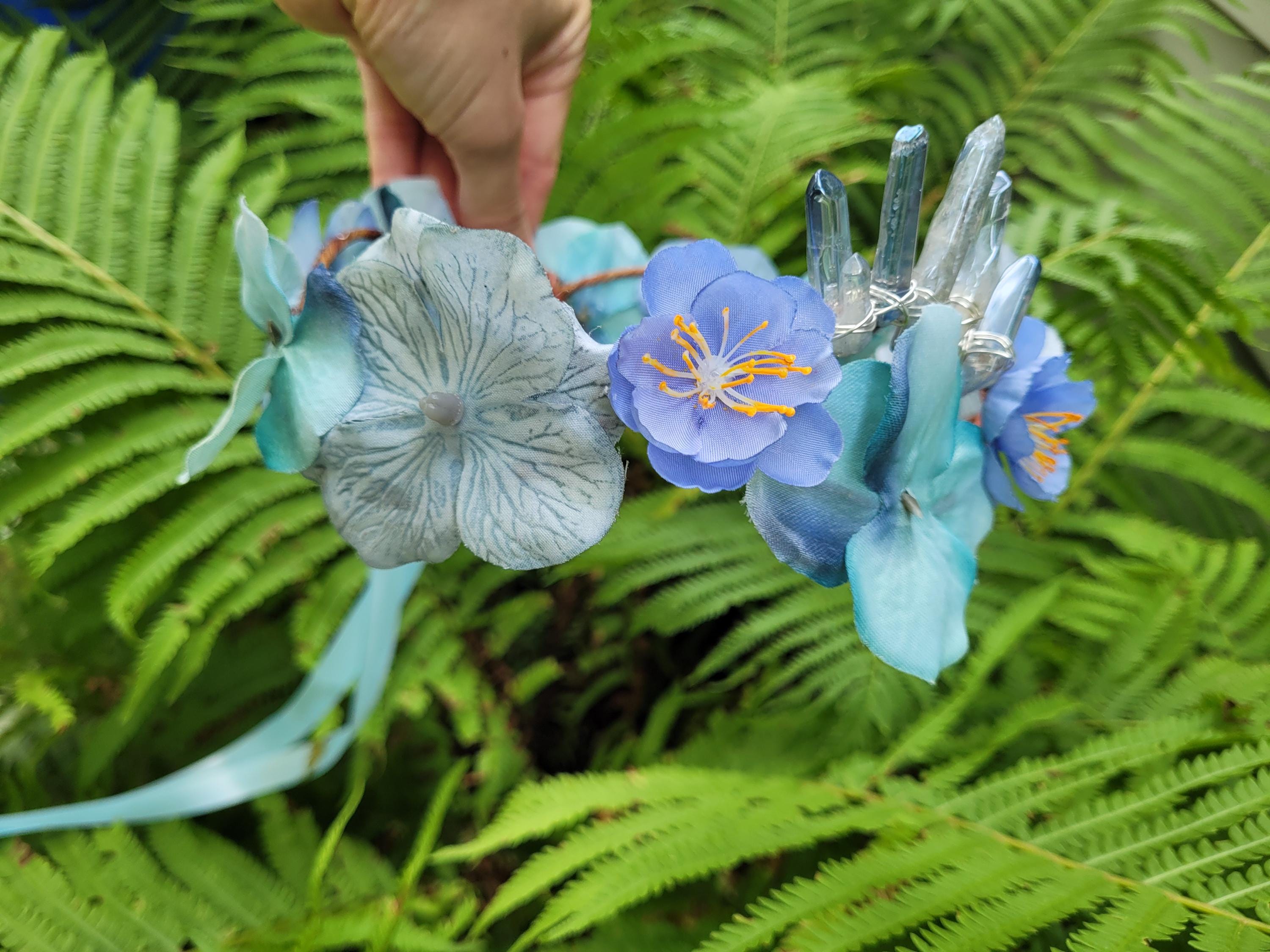 Blue Crystal Flower Crown, Blue Fairy Crown, Blue Goddess 