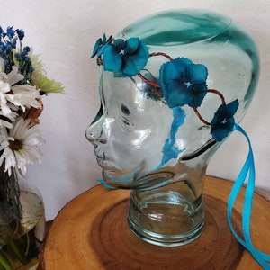 Dark Teal Flower Crown, Aqua Flower Headband, Boho Teal Flower Tiara, Dark Teal Floral Headpiece, Mermaid Flower Tiara, Teal Floral Headband