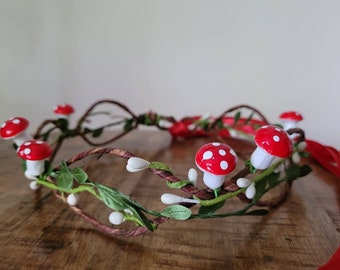 Red Mushroom Crown, Forest Fairy Tiara Headband, Red Amanita Muscaria Tiara, Fairy Mushroom Tiara, Toadstool Fungi Crown, Red Mushroom Hat