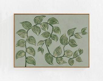 Schilderij wijnstok: saliegroene muurkunst afdrukbare, horizontale downloadbare print voor woonkamer slaapkamer slaapzaal. Huisdecoratie Cottagecore 36 x 24 inch