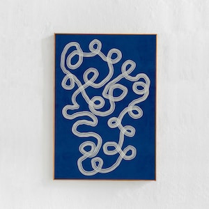 Kobalt Blau Abstrakt DRUCKBARE KUNST: Moderne Linie Malerei im skandinavischen Stil. Digital herunterladbarer Kunstdruck Zeitgenössisches ästhetisches Plakat