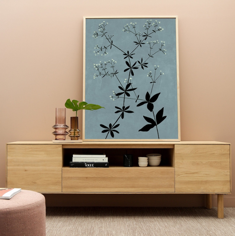 teal blue, botanical, wildflower wall art print: high resolution digital download files for budget friendly decor.