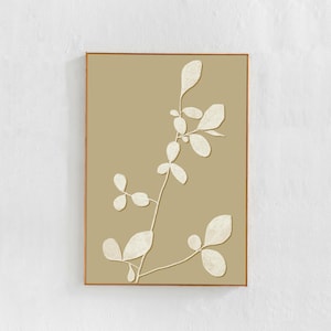 Abstract Plant PRINTABLE ART Minimalist, Scandi Japandi Contemporary Poster, Beige and White Wall Art, Boho Eclectic Downloadable Art Print