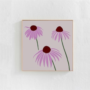 Coneflower Painting Printable Wall Art: Square 30"x30" Floral Downloadable Art Print, Pink Flowers Artwork, DIY Print, Boho Home Decor