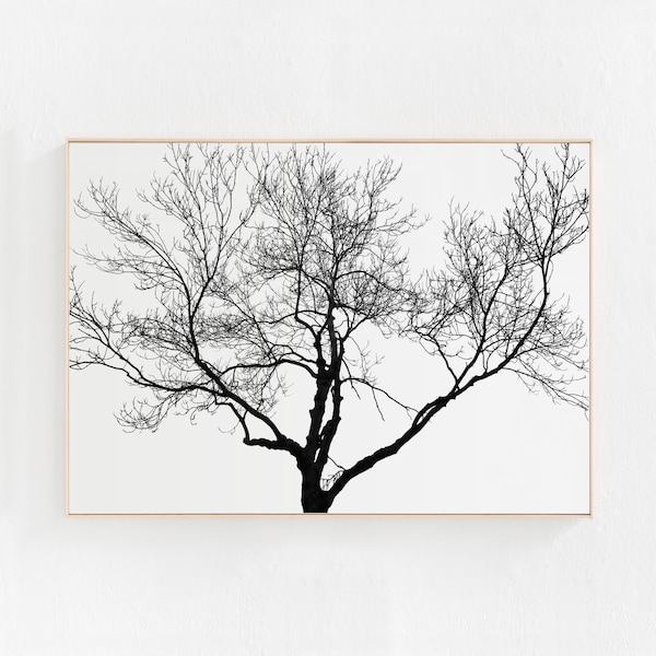 Tree Print, Minimalist Art Print, Black and White Print, Tree Wall Art Nature Art DIGITAL DOWNLOAD PRINTABLE Art, Landscape Print, 20x30, a2