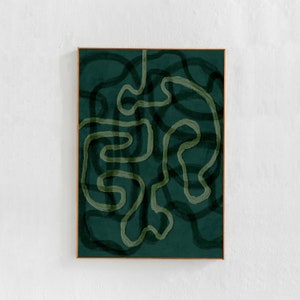 Smaragdgrüne abstrakte Kunst: Kringellinien Wandkunst, herunterladbare Kunst für eklektische Boho-Dekoration Großes Poster 24x36 A1