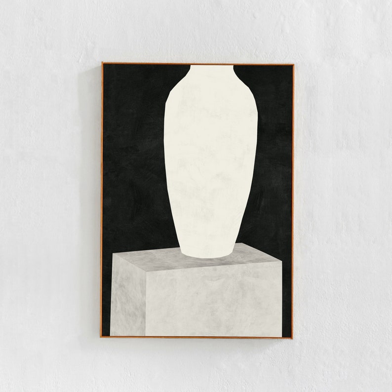Downloadable Art Print: Black and White Vase. Digital Download Printable Art, Contemporary Scandi Poster, Modern Digital Art Print
