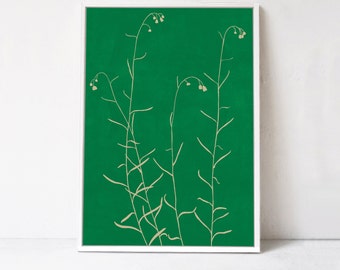 Art botanique abstrait vert imprimable : affiche éclectique verte, art mural esthétique contemporain, impression numérique téléchargeable décoration intérieure verte