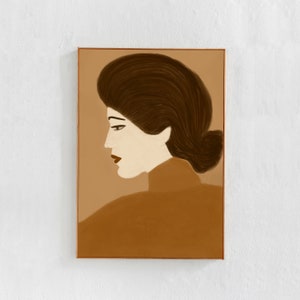Woman portrait painting, abstract people printable art: Brown, earth tones wall art, digital downloadable art print poster, brown home decor
