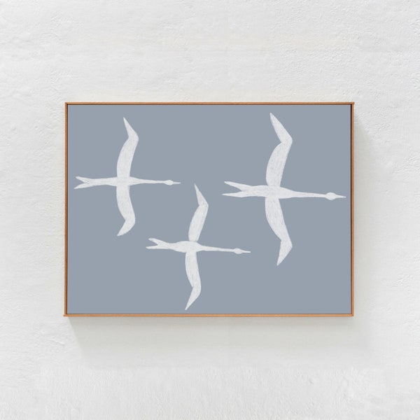 Flock of Birds: light blue wall art, large Digital Downloadable Print Wall Art. Horizontal Printable mid modern pastel home decor 24x36 A1