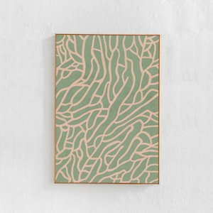 Pôster escandinavo para impressão - arte de parede verde-sálvia e rosa: impressão para download, arte moderna abstrata de meados do século, decoração boho para casa 24x36, a1