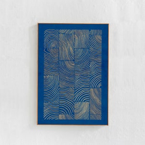 Impressão artística para download: Arte abstrata azul para impressão, decoração de sala de estar. Impressão de padrão de linhas orgânicas pôster de arte eclética de parede 24 x 36