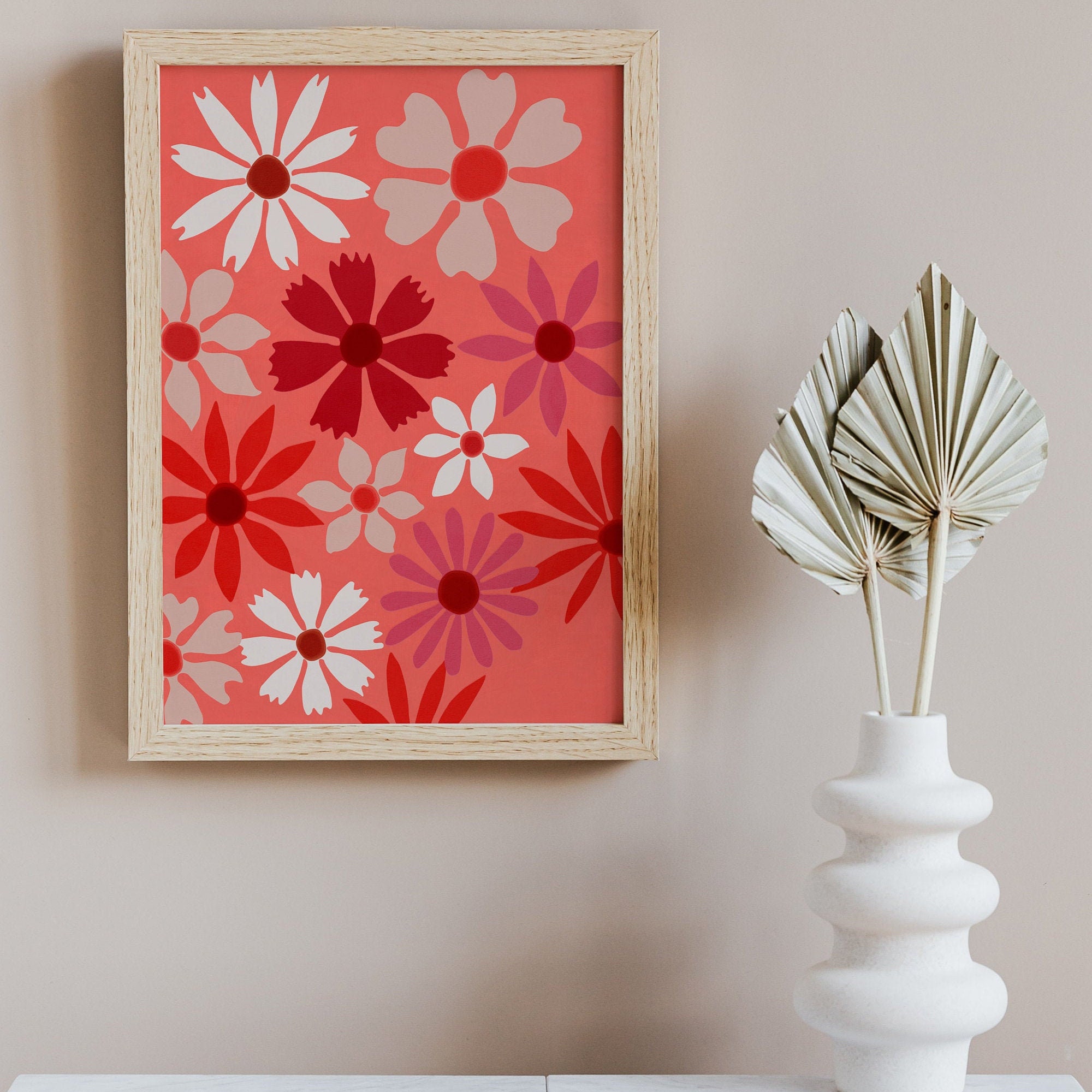 Red Wall Decor Floral Print Wall Art Downloadable Art Etsy India