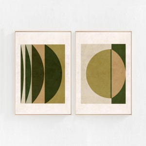 Downladable Print Set of 2 Art Prints: Beige, Olive Green, Neutral, Geometric Mid Century Art Download, Large Printable Set of 2 Posters