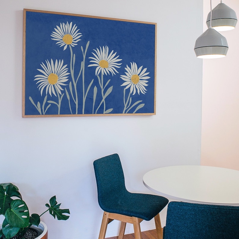 Daisies: Blue Wall Decor, Horizontal Downloadable Art Print for Living ...
