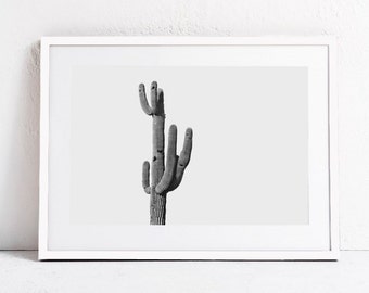 Large Cactus Print, Black and White Wall Art Print, Minimalist Southwestern landscape photography PRINTABLE Art large wall art DIGITAL PRINT