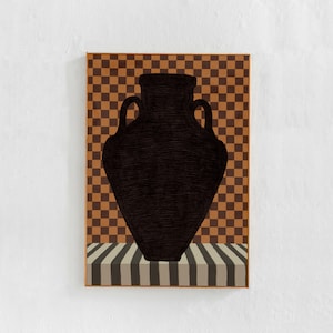 Eclectic contemporary Digital downloadable art print, Vase checkered painting, printable art poster, living room decor in earth tones 24x36