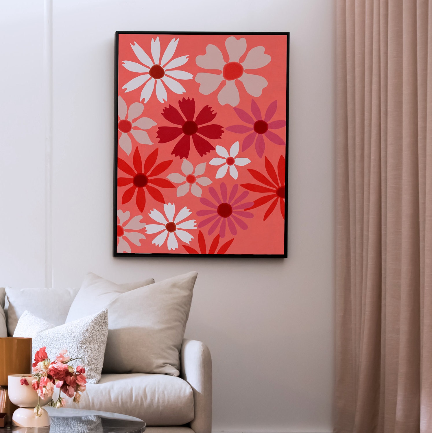 Red wall decor Floral Print Wall Art Downloadable Art Etsy