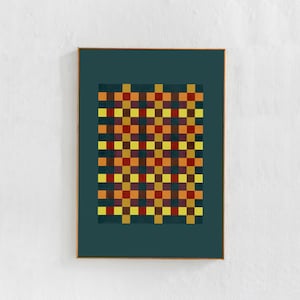 Colorful grid pattern, geometric printable art : digital downloadable poster. Teal home decor 24x36